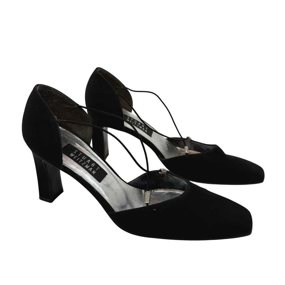 Stuart Weitzman Black Square Toe Heels D'Orsay Strappy Minimalist Quiet Luxury 9